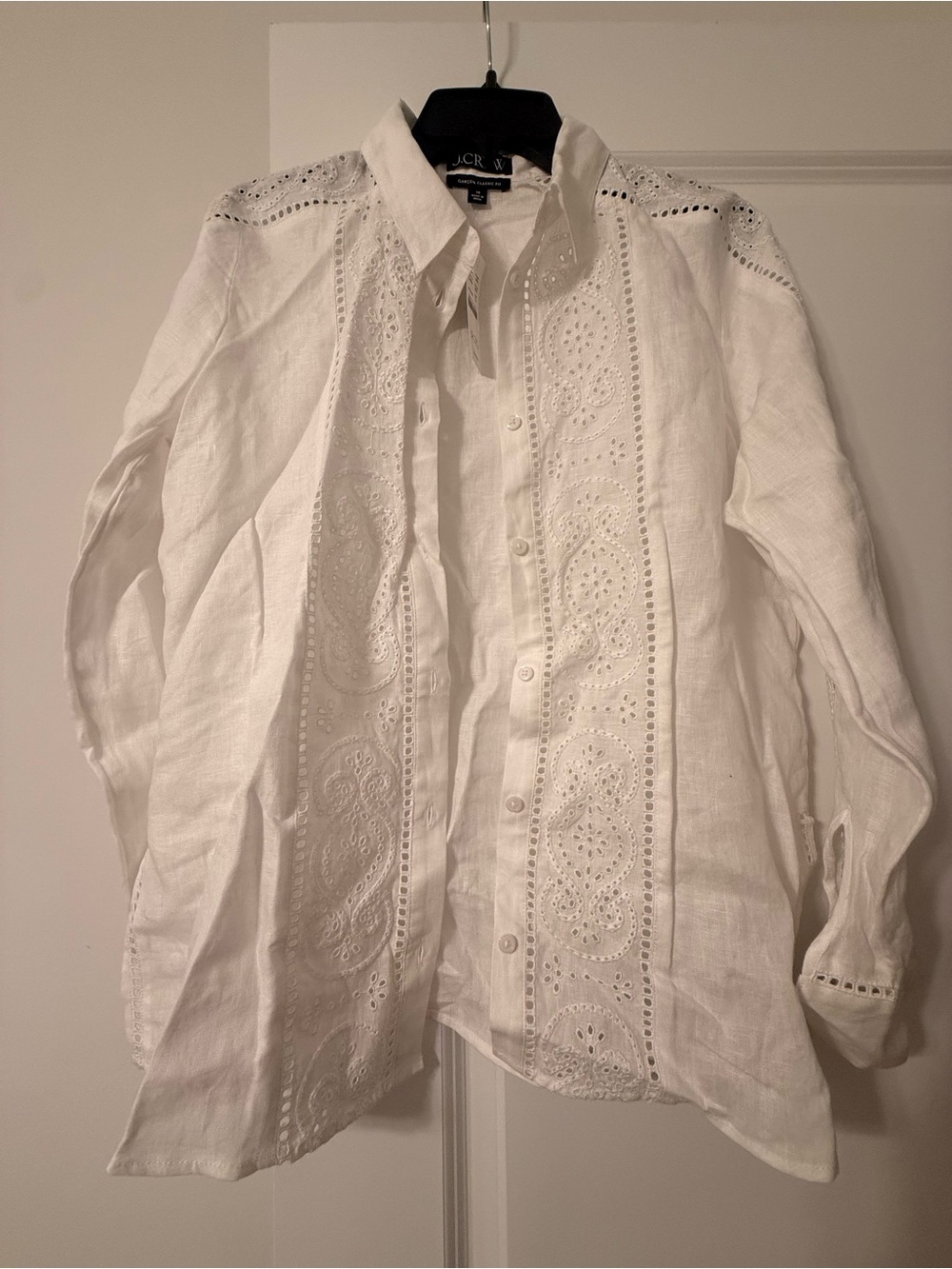 J. Crew White Eyelet Embroidered Linen Button-Down Shirt